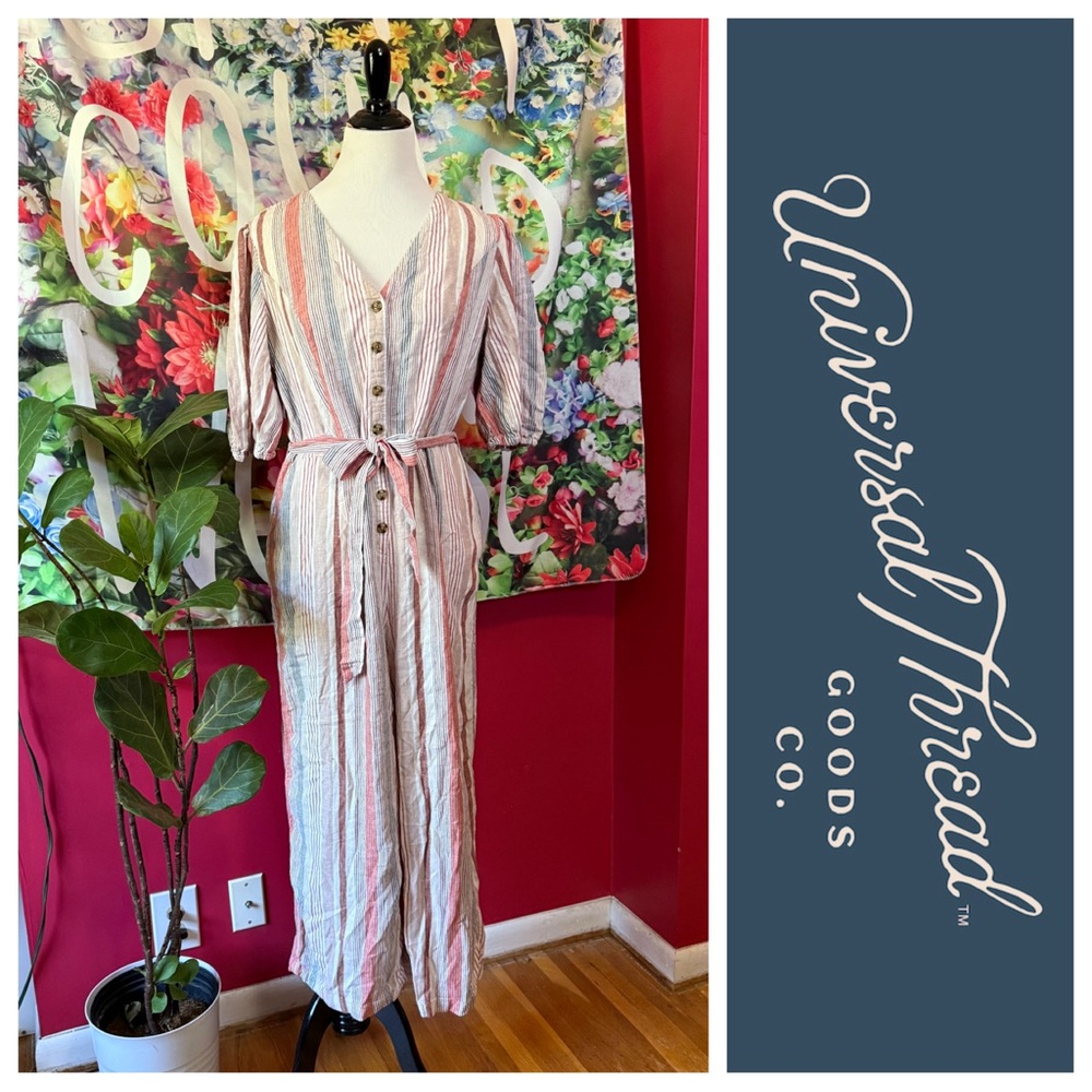 Universal Thread Pink and White Button-Down Jumpsuit